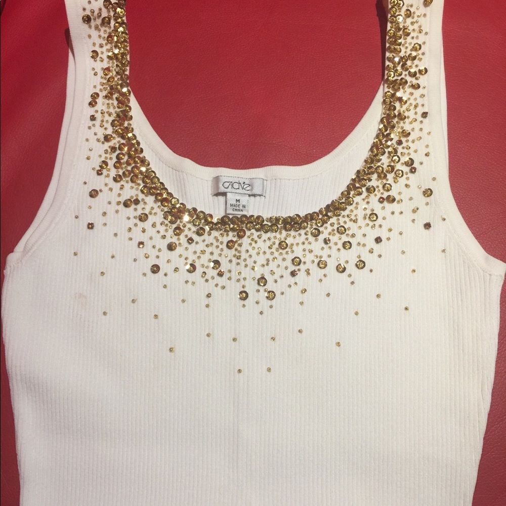 White Cache Top With Gold Sequence - image 8